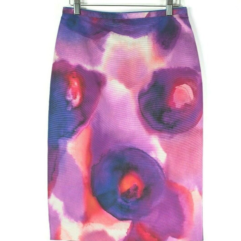Burberry Porsum Womens 38 XS Pink Purple Red Pencil Skirt Floral Macro Runway  B